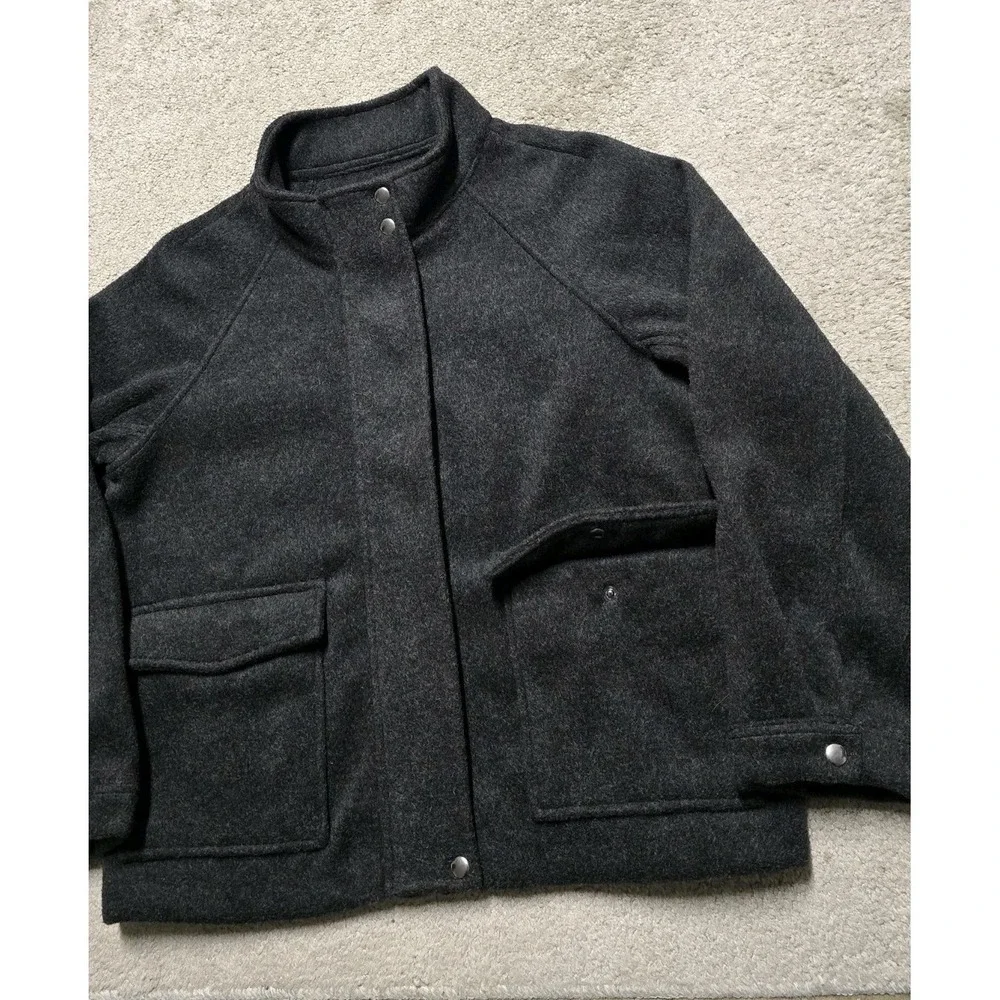 NEW Banana Republic Womens M Brushed Melton Jacket Big Pocket Black Full Zip NWT